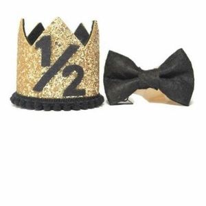 Half birthday 1/2 crown bow tie bowtie onesie